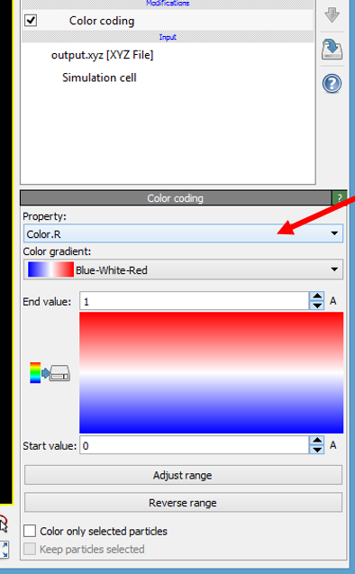 Example of choosing the Color R property as the base of Color coding